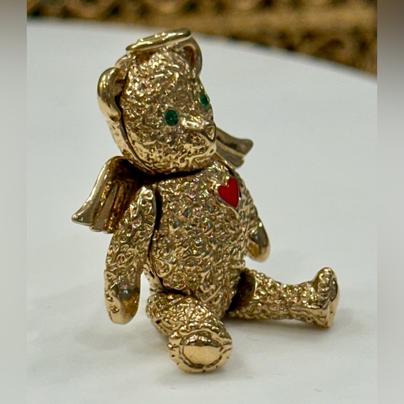 Batya 1996 Articulated Gold-Toned Angel Bear Pendant/Brooch, Enamel Heart - EUC - Picture 8 of 17